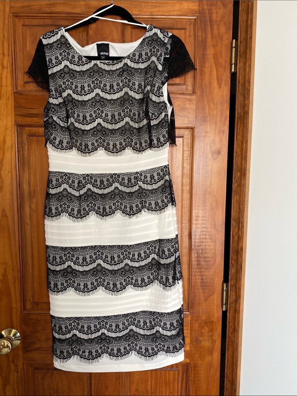 Black and White Lace Midi Dress by Melrose